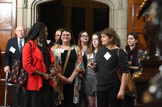 Photo of a group of Chatham University women, coming together at a networking event for the Center for Women's Entrepreneurship. 